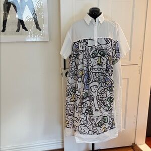 Women’s White and Black Graphic Cotton Dress